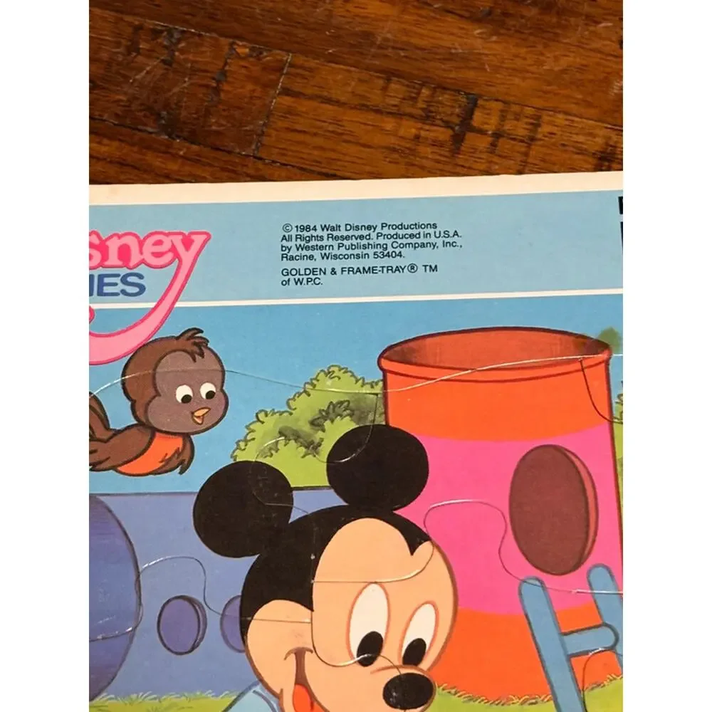 Vintage Golden Frame Tray Puzzle Disney Babies 1984 Mickey Mouse Donald Duck